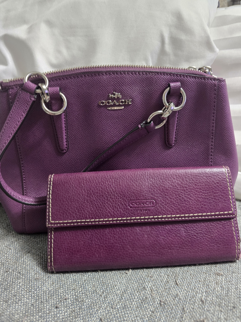 COACH Purple Leather Satchel and Wallet Set